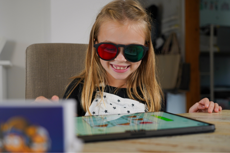 Child using Eye Hero for vision training at home.